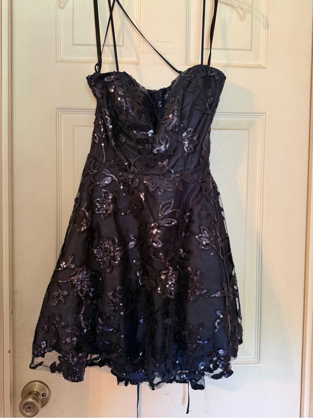 Windsor navy blue Sequin Floral Fit-and-Flare Dress